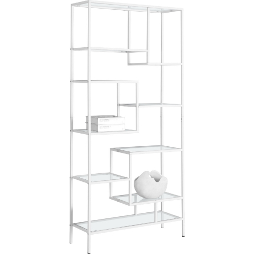 72" Bookcase in White Metal w/ Tempered Glass